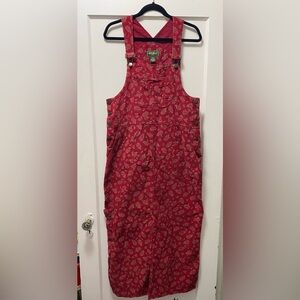 VINTAGE Eddie Bauer Burgundy Floral Corduroy Overalls TALL